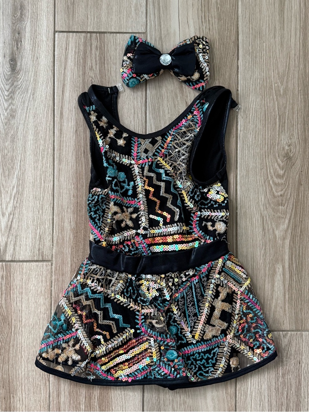 Girls Dance Costume SC – Balera Black Sequin Jazz Outfit w/ Bow – Recital